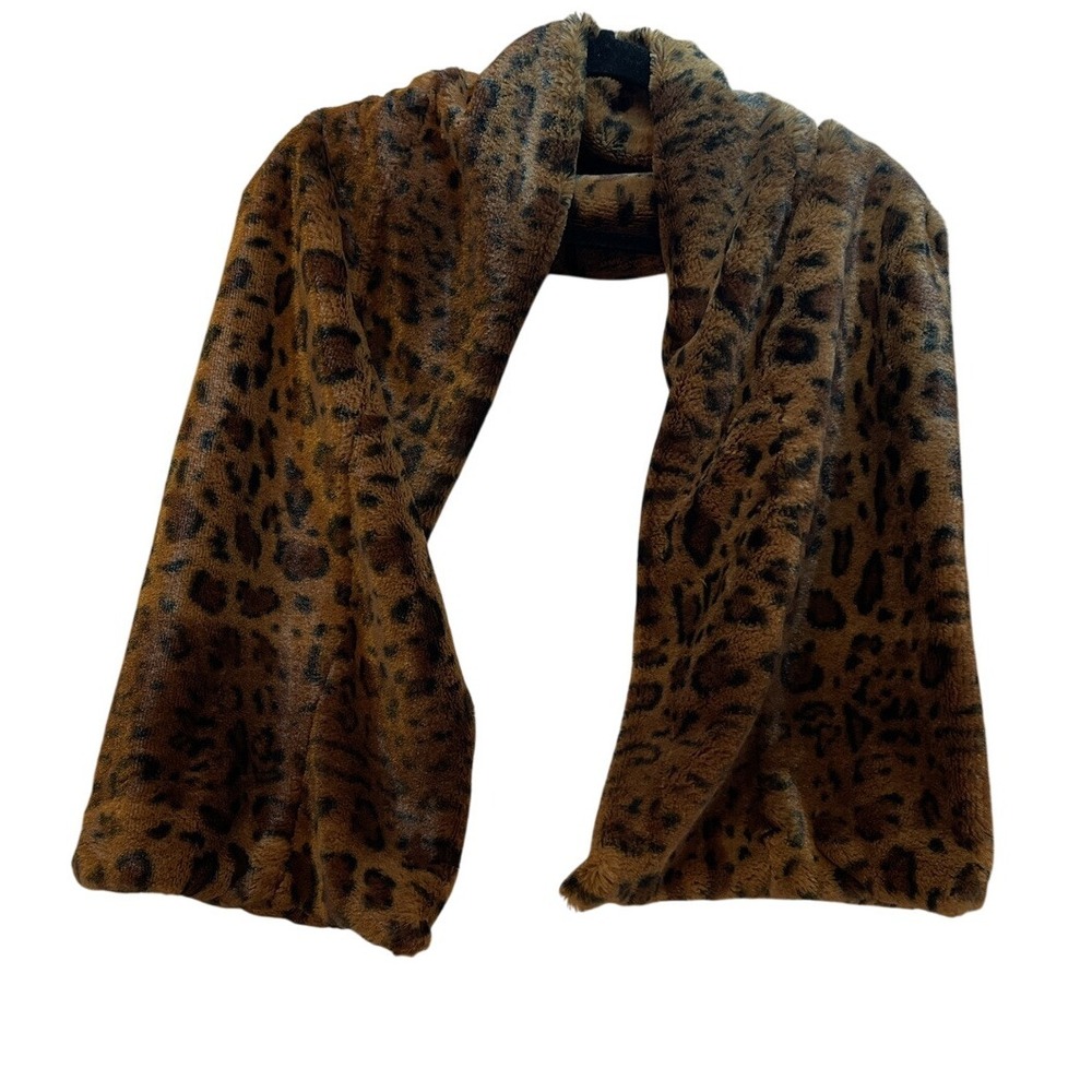 Leopard Print Faux Fur Scarf Brown Animal Pattern‎ Plush Winter Wrap